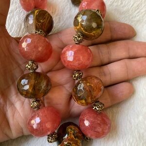 Chunky Earth‎ Tone Glass Necklace w/ Toggle Clasp